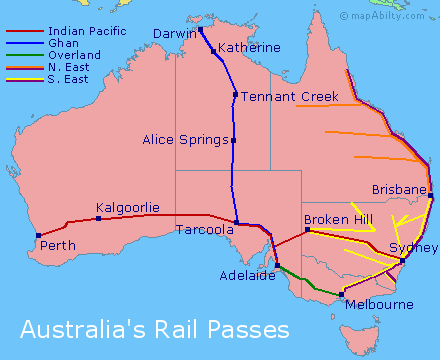 Map of Australian Great Train Journey Passes