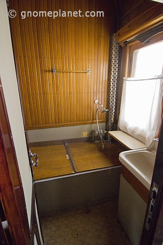 Shower/bathroom in Joseph Stalin\\'s personal railway carriage, at the Stalin Museum.