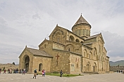 Worshippers leave the Svetitskhoveli Cathedral.