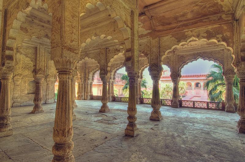 Colonades in the interior of the Suraj Bhavan.