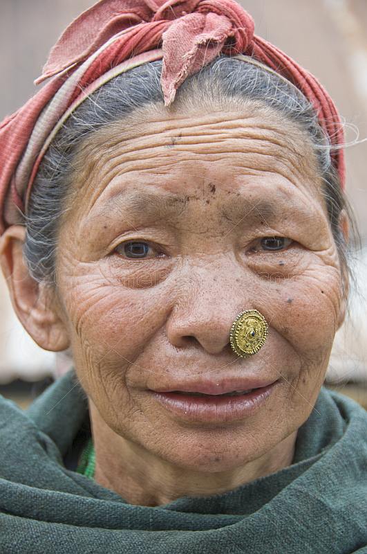 Sikkimese hill-lady with gold nose-jewellry.