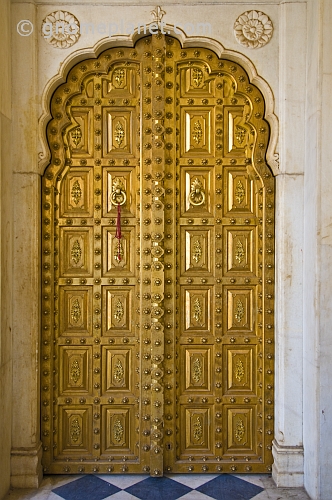 A gold-plated door in the City Palace complex.