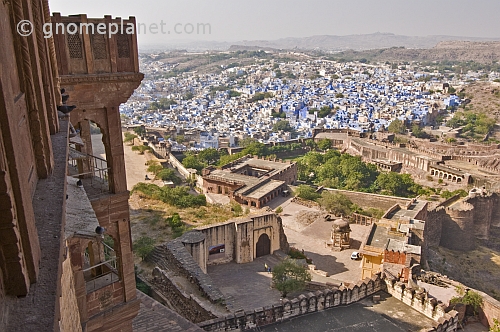 Looking out across the blue-walled houses of the old town from the rear of the Meherangarh Fort.