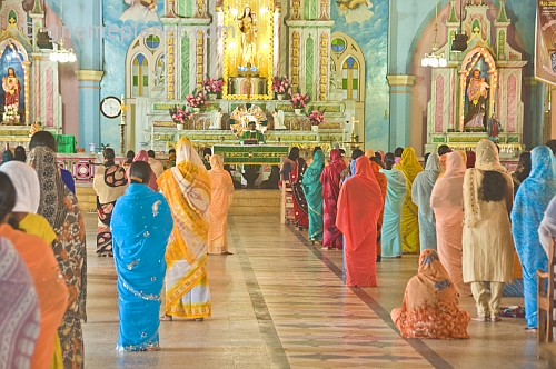Indian worshippers at the Sunday Christian mass in the Lady of Good Voyage church at Vizhinjam.