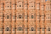 The five-storey Hawa Mahal or Palace of the Winds, part of the Jaipur City Palace, built by Maharaja Mahdo Singh I (1751-68).