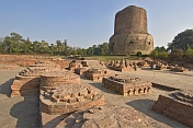 The 5thC Dhamekh Stupa at Sarnath, where the Buddha gave his first sermon in the deer park.