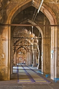 Interior of the Taj-ul-Masjid, one of the largest mosques in India, which was begun by Shah Jehan Begum in 1878 but left unfinished for over a century.