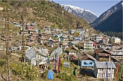 The village of Lachung nestles in a mountain valley, on the road to Yumthang.