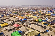 View of Maha Kumbh Mela tent city from Lal Bahadur Shastri Bridge.