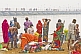 Image of Bathers at Ganges Sangam watch pilgrims cross Ganges river on pontoon bridge.