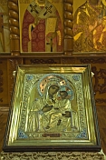 Golden-encased icon of the Madonna and Child in Saint Nicholas Cathedral.