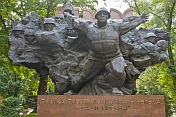 The huge Kazakh War Memorial in Panfilov Park, which represents the 28 soldiers of an Almaty infantry unit who died fighting off Nazi tanks in 1941.
