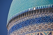 Blue tiled dome of the Yasaui Mausoleum.