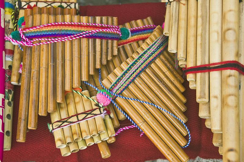A selection of Andean panpipes known locally as zampona.