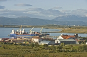 Docks and mountains on the Beagle Channel.