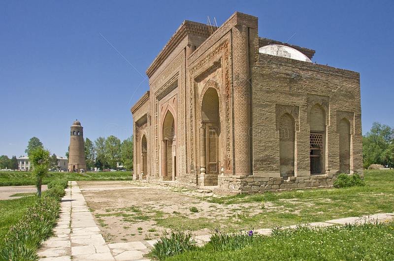 The three 12th century Ozgon Mausoleums and Minaret.