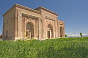 The three 12th century Ozgon Mausoleums are joined together to form a single structure of carved terracotta brickwork.