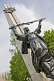 WW II war memorial statue with Sword of Victory in the Karakol Park.