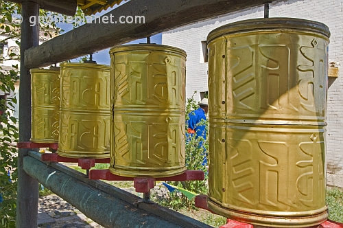 Brass prayer wheels at the Erdene Zuu Khiid (Hundred Treasures Monastery).