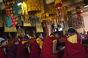 Young monks at a service in the Gandan Muntsaglan Khiid monastery.