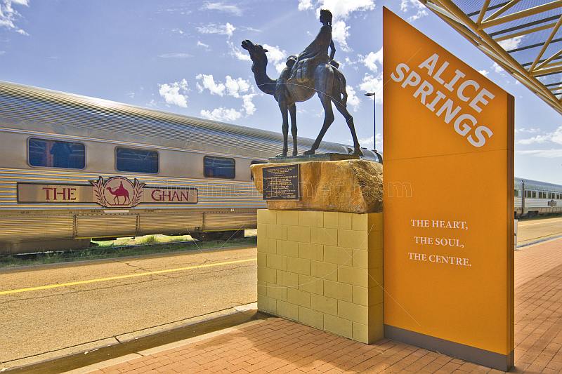 Camel memorial to Afghan workers on the Ghan rail line at Alice Springs station.