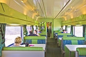 Passengers in the Matilda Cafe buffet car of the Indian Pacific long distance train.