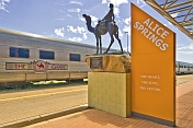Statue to Afghan camel pioneers at Alice Springs station
