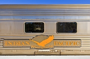 Indian Pacific logo and carriage signboard at Broken Hill railroad station.
