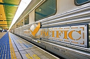 Indian Pacific logo and signboard on carriage at the Sydney Central Station