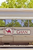 'Ghan' carriage and tree reflections at Alice Springs