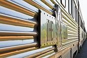 GSR Ghan signboard and logo on stainless steel long distance train carriages.