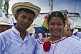 A young man and woman wearing Panamanian national costumes take part in the Flag Day Parade of 2014.