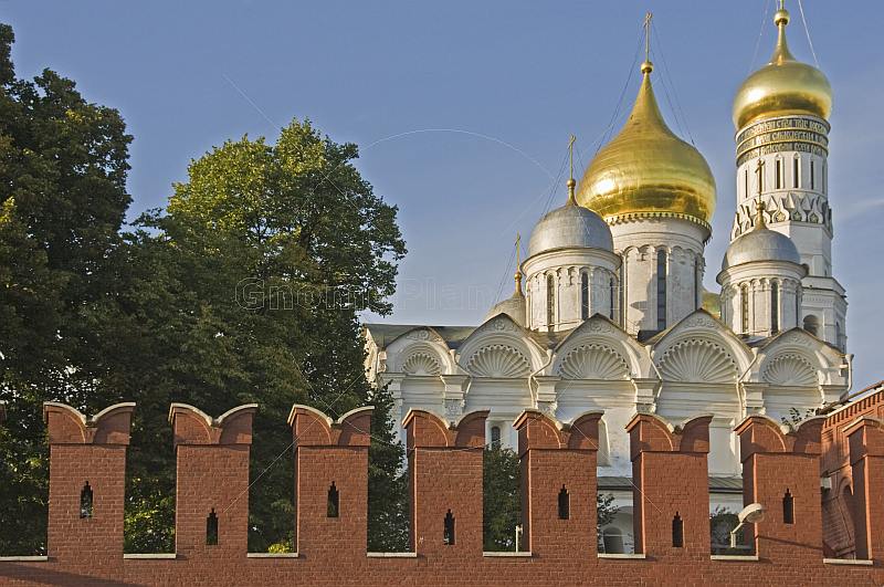 Golden domes of the Annunciation Cathedral in the Kremlin.
