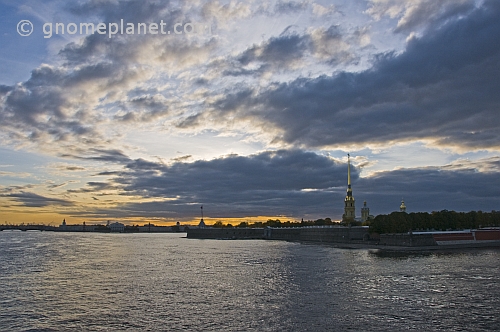 Sunset over the Peter and Paul Fortress and the River Neva.