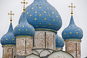Blue onion-domes on the Nativity of the Virgin Cathedral.