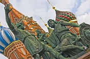 Statues of Dmitry Pozharsky and Kuzma Minin, outside St Basils Cathedral (Pokrovsky Cathedral) in Moscow's Red Square.