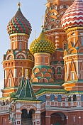 Russia European, Moskovskaya oblast, Moscow. The brightly colored walls and domes of St Basils Cathedral (Pokrovsky Cathedral), in Moscow's Red Square.