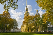 SS Peter and Paul Cathedral, whose 122m-tall, needle thin gilded spire is one of the defining landmarks of the city.