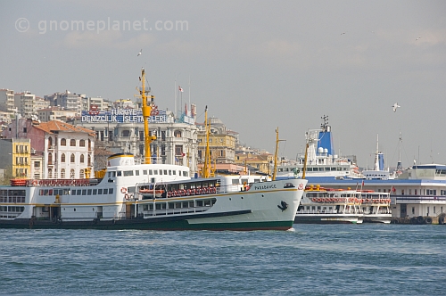 Ferry boats leave the Golden Horn, to cross the Bosphorus.