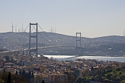 The Bosphorus suspension bridge crosses the divide from Europe to Asia.