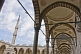 Image of Exterior courtyard and minaret of Sultan Ahmet's blue mosque in Sultanahmet.