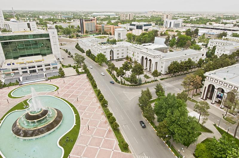 View over Government buildings and central Ashgabat from the Arch of Neutrality.