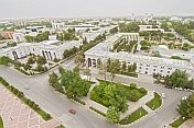 View over Government buildings and central Ashgabat from the Arch of Neutrality.