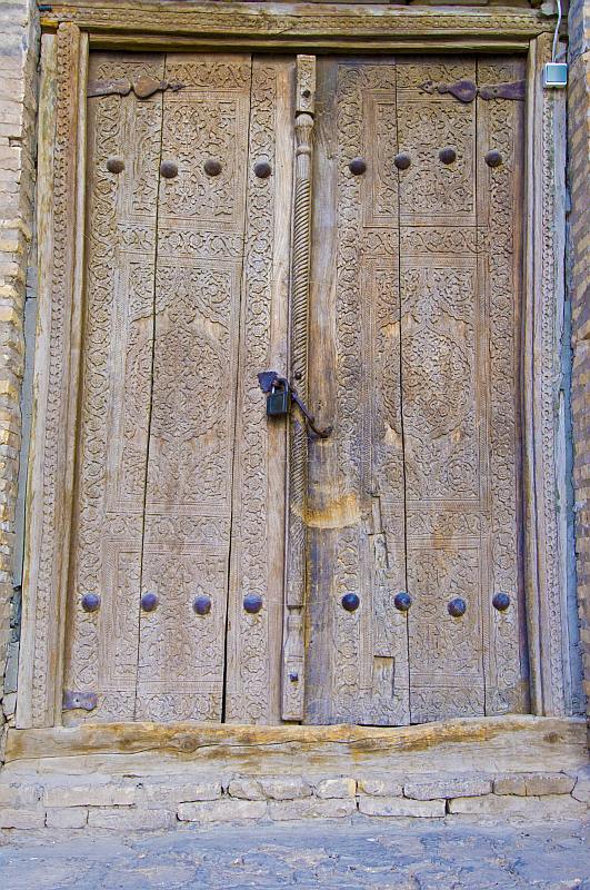 Carved wooden door.