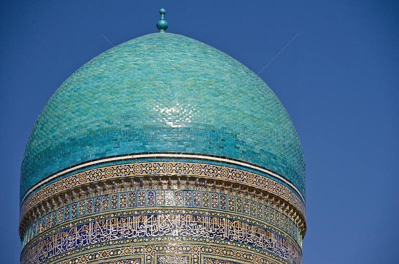Blue dome and tile-work on the Mir-I-Arab Medressa.