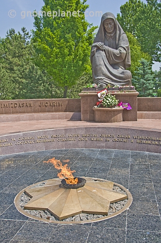 The Crying Mother war memorial with eternal flame which honours the 400,000 Uzbek soldiers who died in WWII.