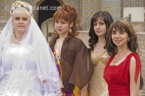 Bridal party at an Uzbek wedding in the Fergana Valley.