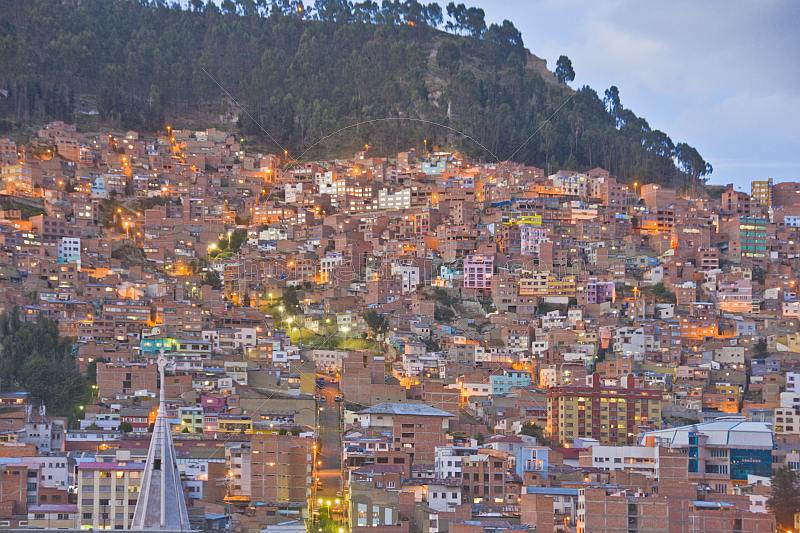 View over the city of La Paz as the evening lights are coming on.