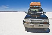 Toyota Land Cruiser on the Uyuni Salt Flats.