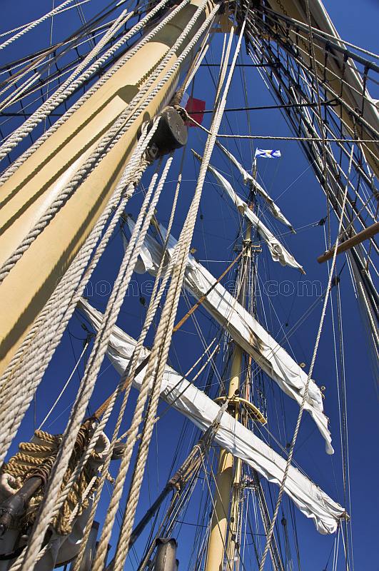 Rope masts and rigging of the tallship 'Picton Castle'.